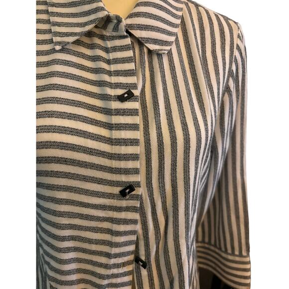 Soft Surrounding Striped Tunic Button Down Asymmetrical Hem Shirt, Size Medium - Picture 3 of 8
